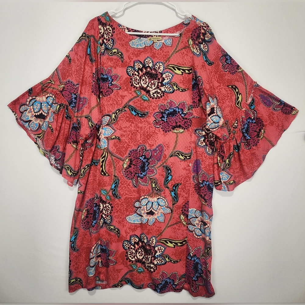 Democracy Women'd Pink Floral Bellโ Sleeve Dress Size M